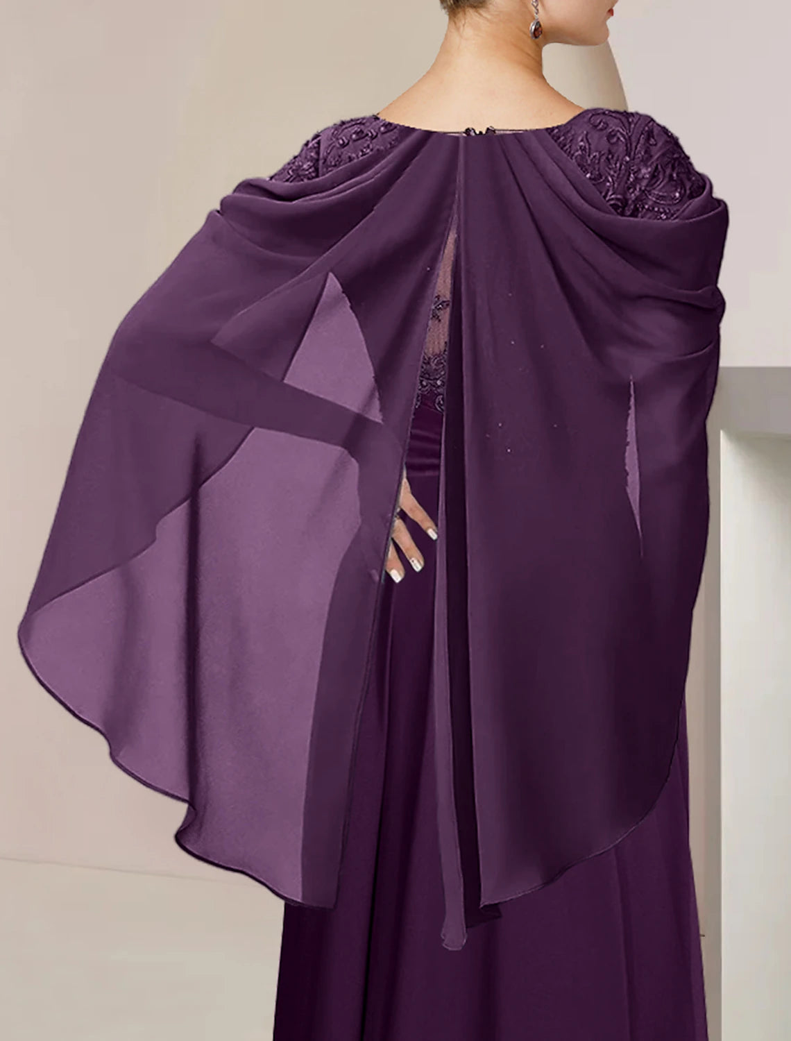 Wholesale  A-Line Mother of the Bride Dress Formal Wedding Guest Elegant Scoop Neck Floor Length Chiffon Lace Sleeveless with Beading Sequin Appliques