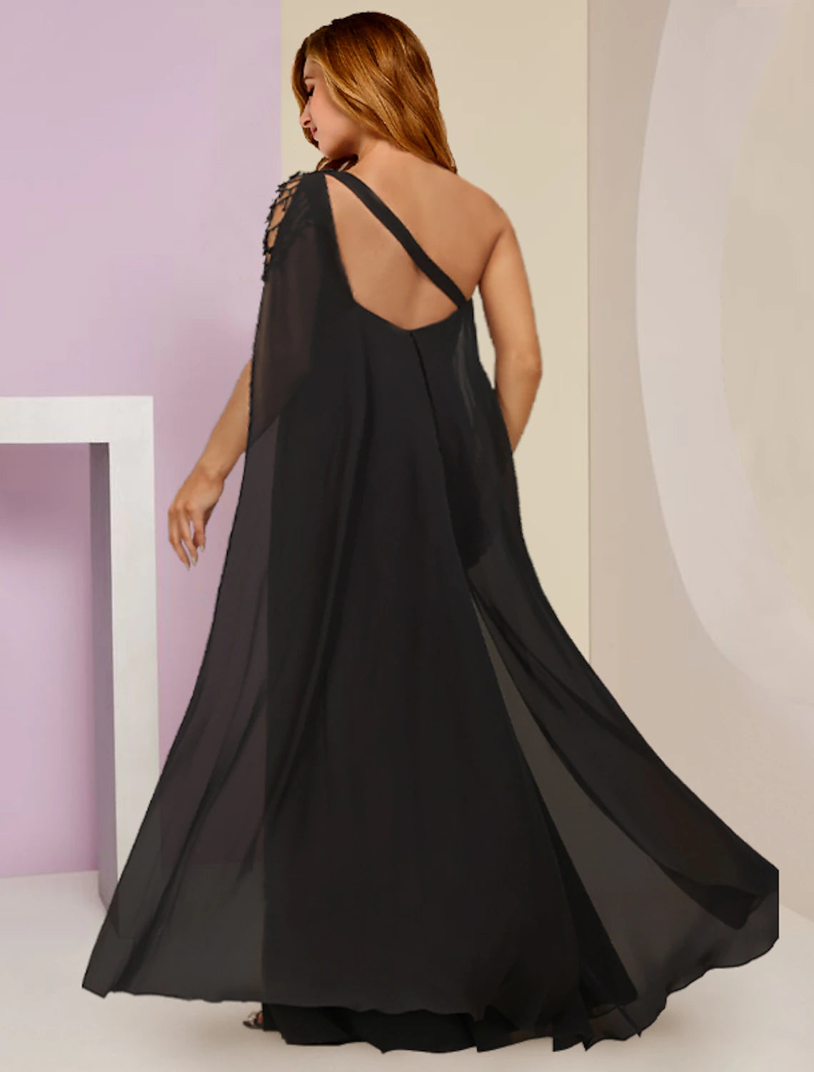 Wholesale  Mother of the Bride Dresses Plus Size Curve Hide Belly Wedding Guest Party Sexy One Shoulder Floor Length Chiffon Sleeveless with Beading Split Front