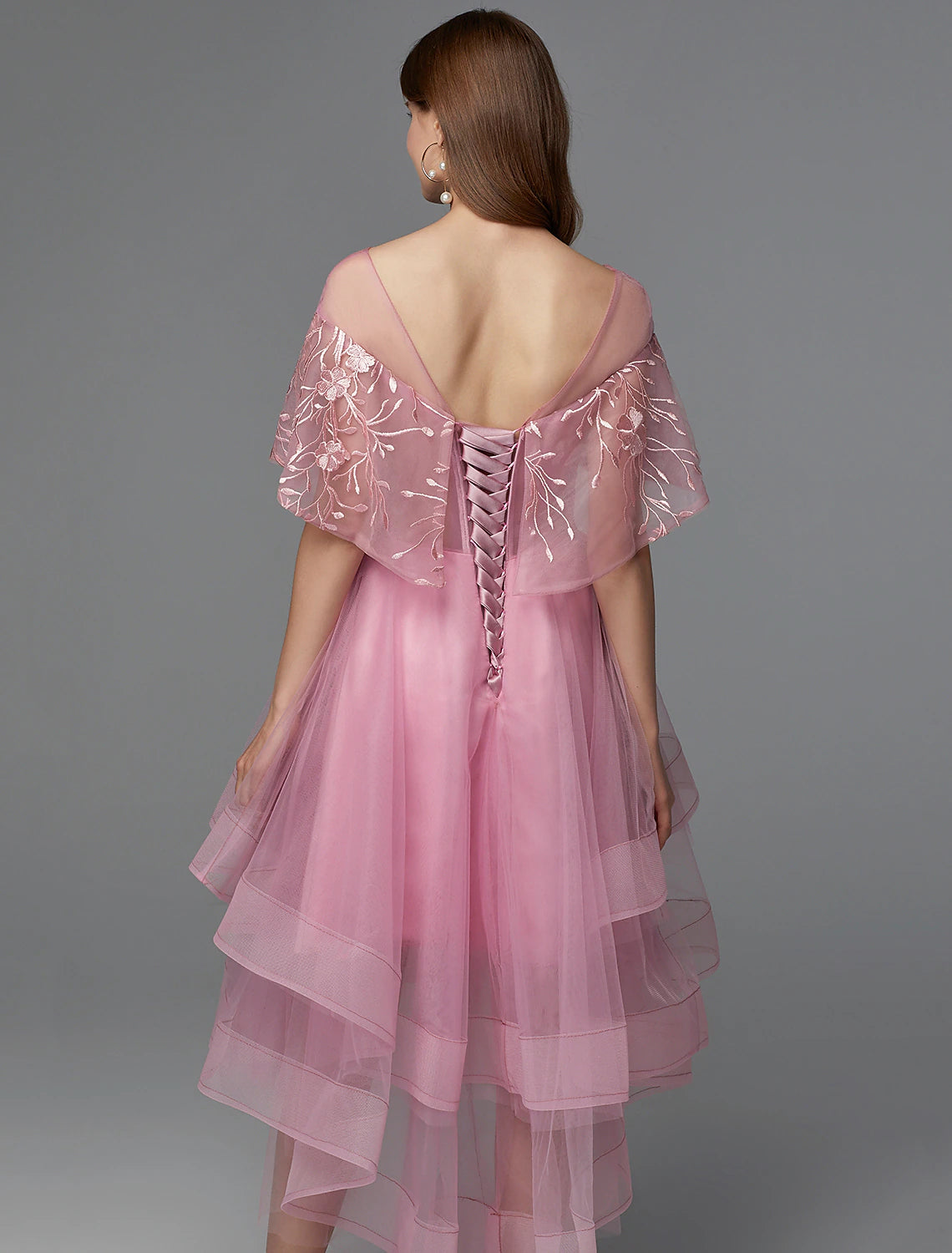 Wholesale  A-Line Elegant Dress Holiday Wedding Guest Asymmetrical Sleeveless Illusion Neck Lace Tie Back with Lace Insert