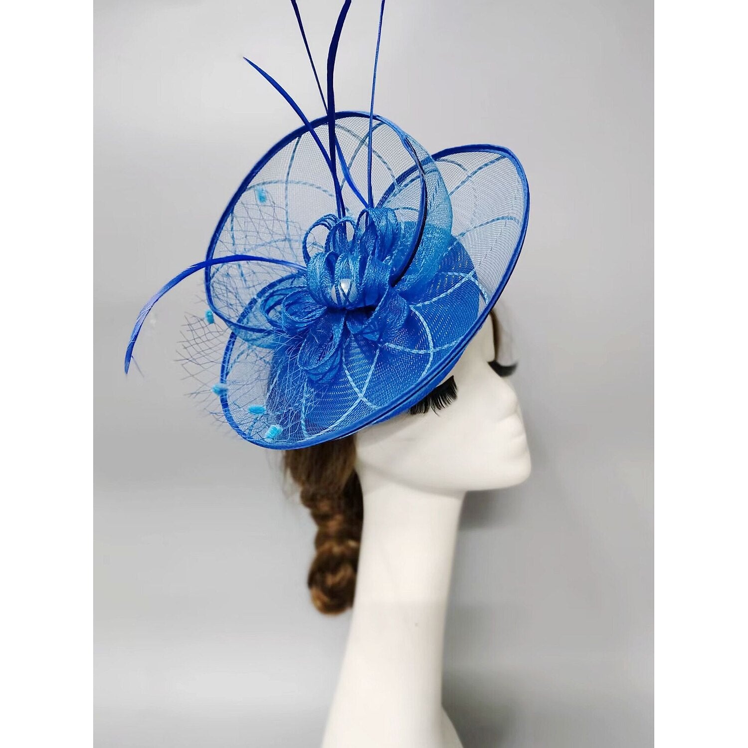 Wholesale Fascinators Kentucky Derby Hat Headwear Headpiece Pearl Feathers Veil Hat Wedding Ladies Day Cocktail Royal Astcot With Feather Pearl Headpiece Headwear