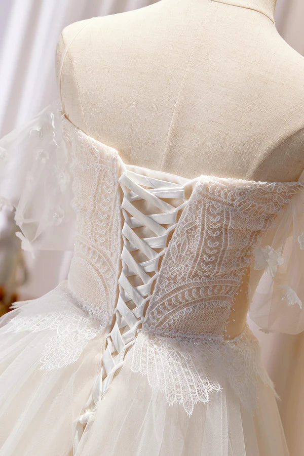 Wholesale Champagne Floor Length Lace Long Prom Dress Off the Shoulder Evening Dress