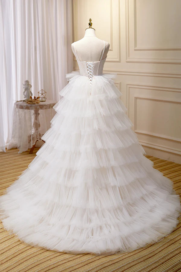 Wholesale Champagne Sweetheart Layers Princess Dress Spaghetti Straps Tulle Formal Gown