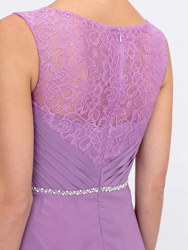 Wholesale Two Piece Ball Gown A-Line Mother of the Bride Dress Formal Church Convertible Dress High Low See Through Illusion Neck Asymmetrical Chiffon Lace 3/4 Length Sleeve with Crystals