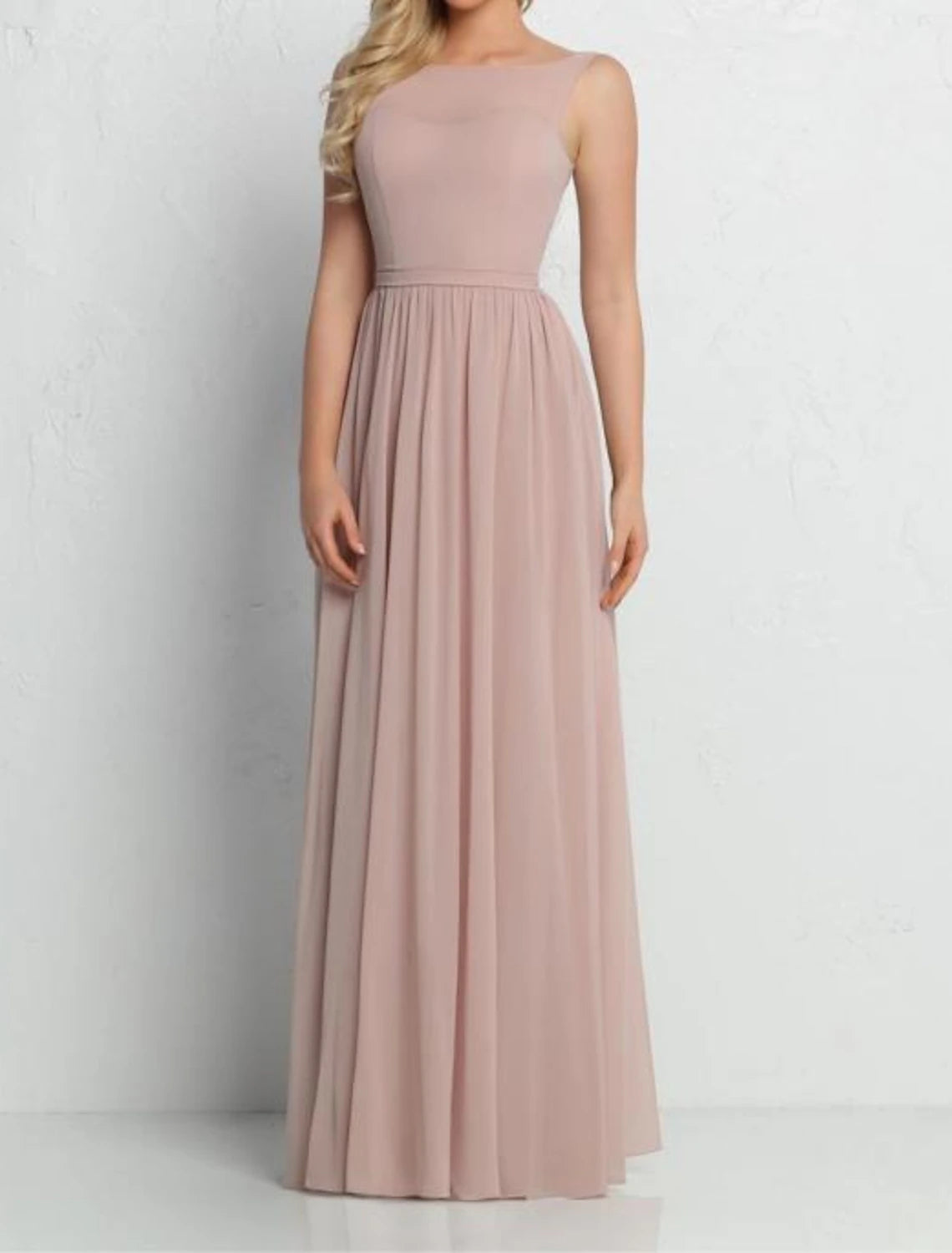 Wholesale A-Line Bridesmaid Dress Illusion Neck / Sweetheart / Scoop Neck Sleeveless Pink Floor Length Chiffon / Shantung / Imitated Silk with Pleats / Draping / Ruching