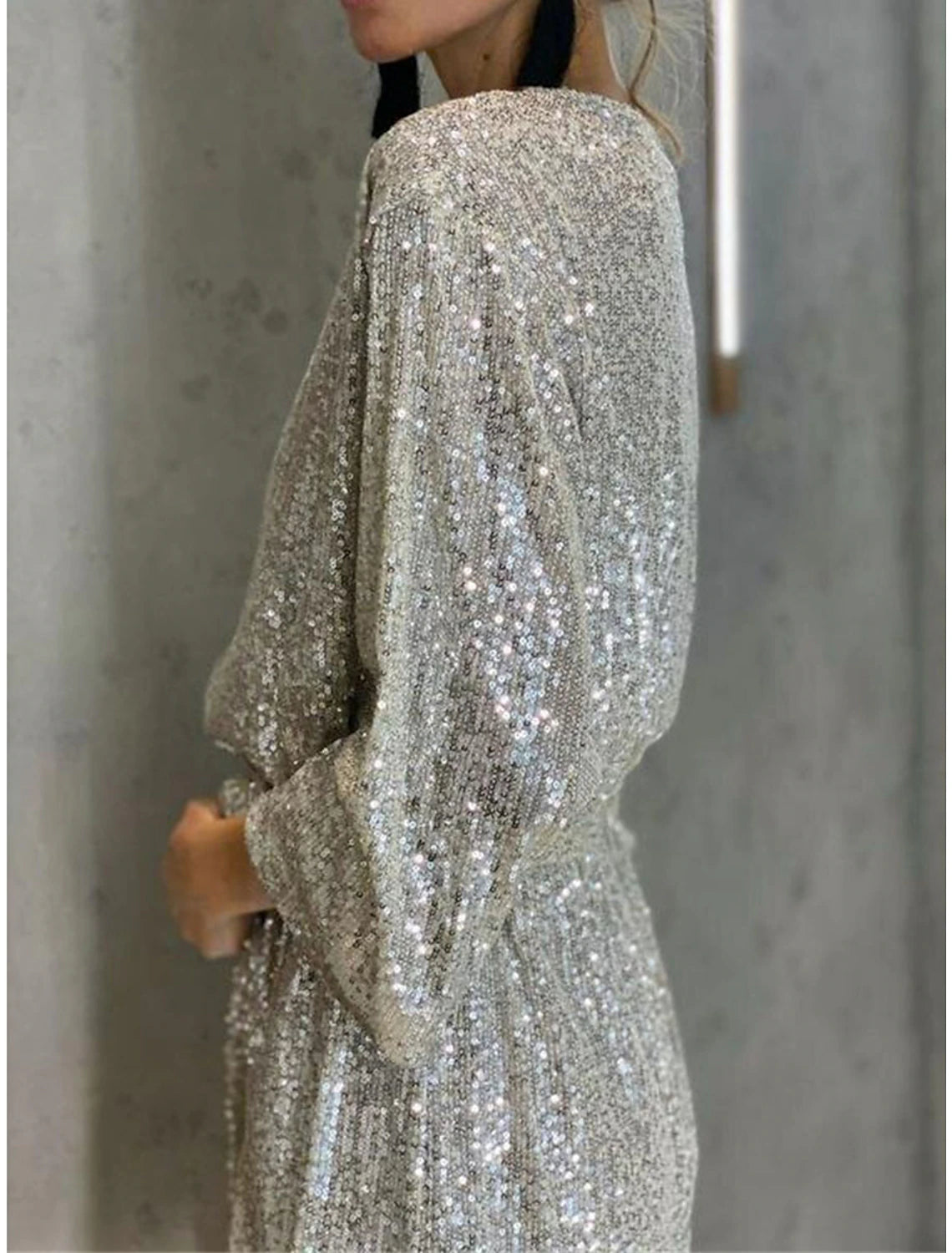 Wholesale Women's Gold Sequin Dress Party Dress New Year's Eve Dress Sparkly Dress Black Dress Homecoming Cocktail Dress Mini Dress Silver White Long Sleeve Sparkly Glitter Lace up Winter Dress
