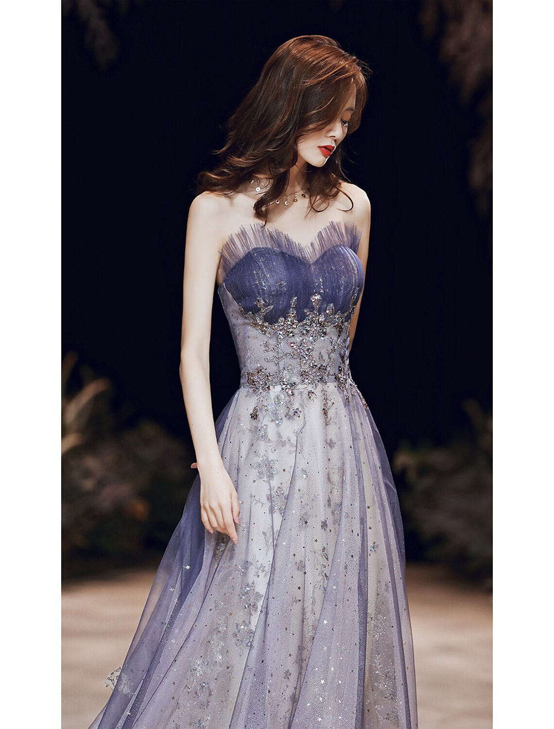 Wholesale  A-Line Sparkle Elegant Wedding Guest Prom Formal Evening Dress Strapless Sleeveless Floor Length Satin with