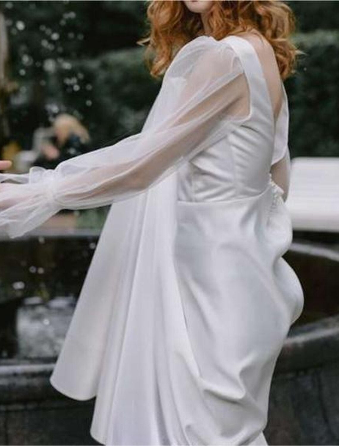 Wholesale Beach Little White Dresses Wedding Dresses A-Line Boat Neck Long Sleeve Floor Length Satin Bridal Gowns With Pleats Solid Color