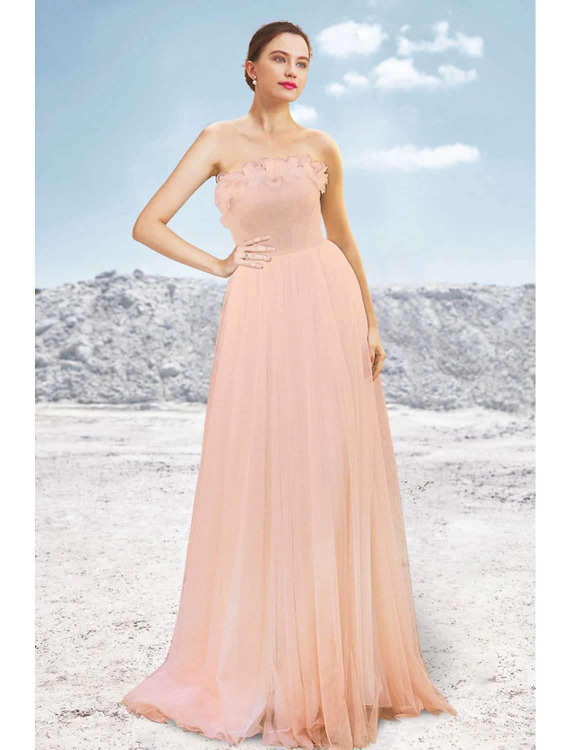 Wholesale A-Line Evening Gown Elegant Dress Formal Wedding Party Sweep / Brush Train Sleeveless Strapless Tulle with Pleats