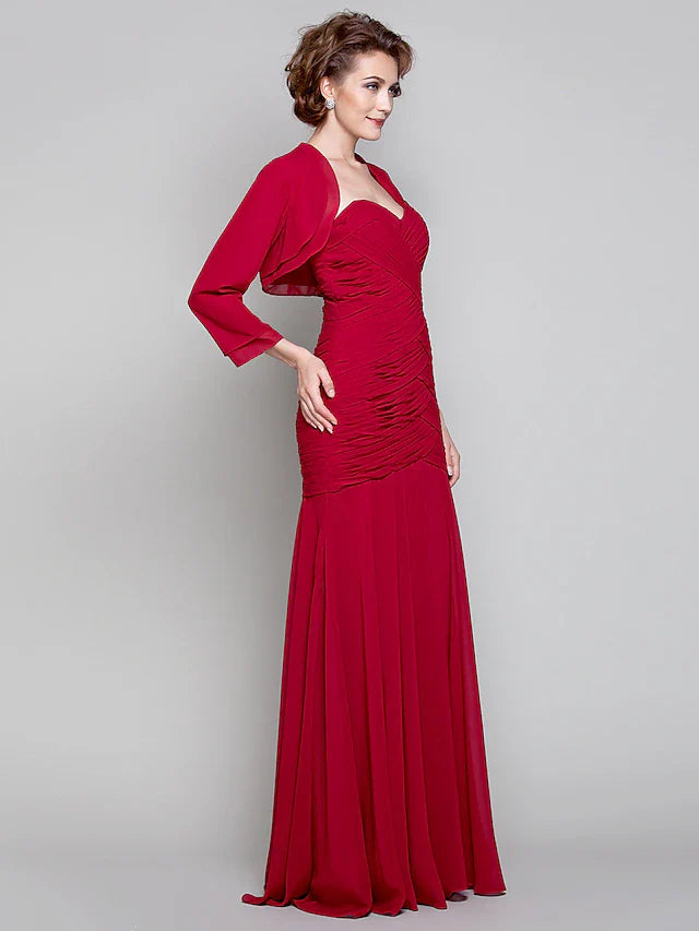 Wholesale Mermaid / Trumpet Mother of the Bride Dress Two Piece Sweetheart Floor Length Chiffon Long Sleeve with Criss Cross
