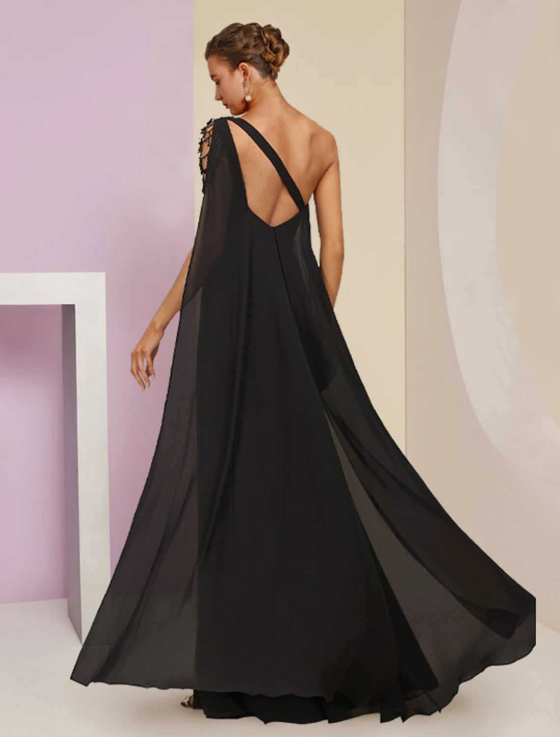 Wholesale  A-Line Mother of the Bride Dress Wedding Guest Vintage Elegant One Shoulder Floor Length Tea Length Chiffon Sleeveless with Sash / Ribbon Beading