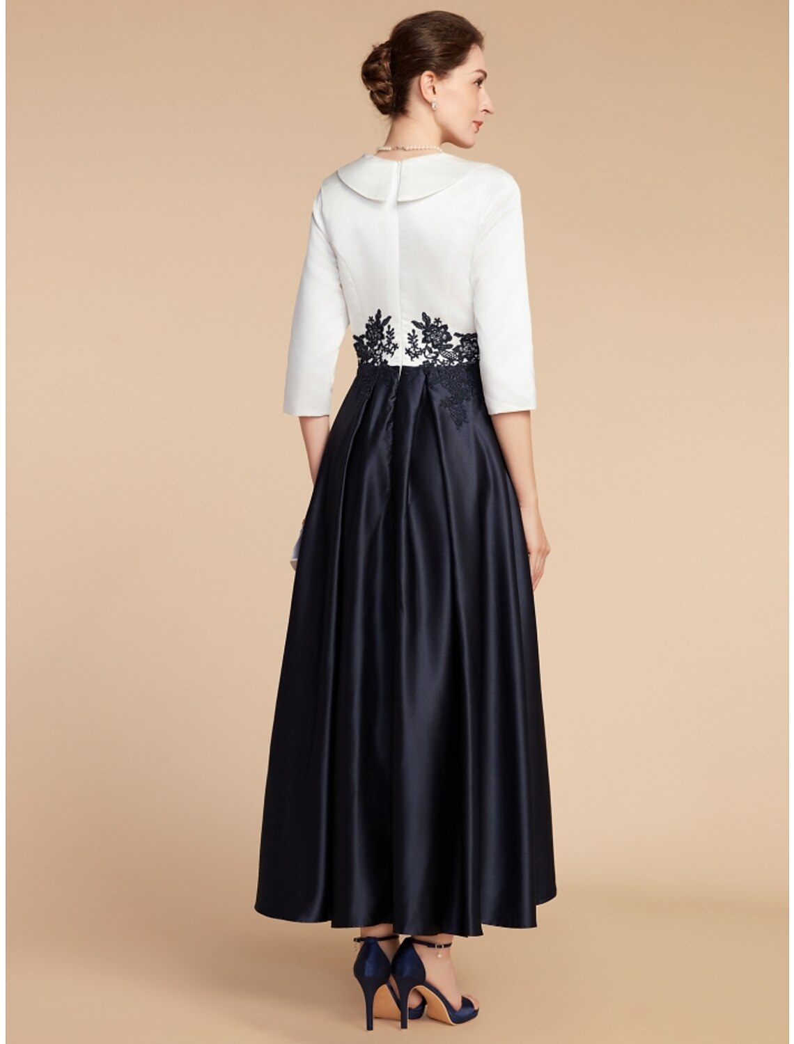 Wholesale A-Line Mother of the Bride Dress Wedding Guest Elegant Petite V Neck Asymmetrical Satin Lace Half Sleeve with Ruching