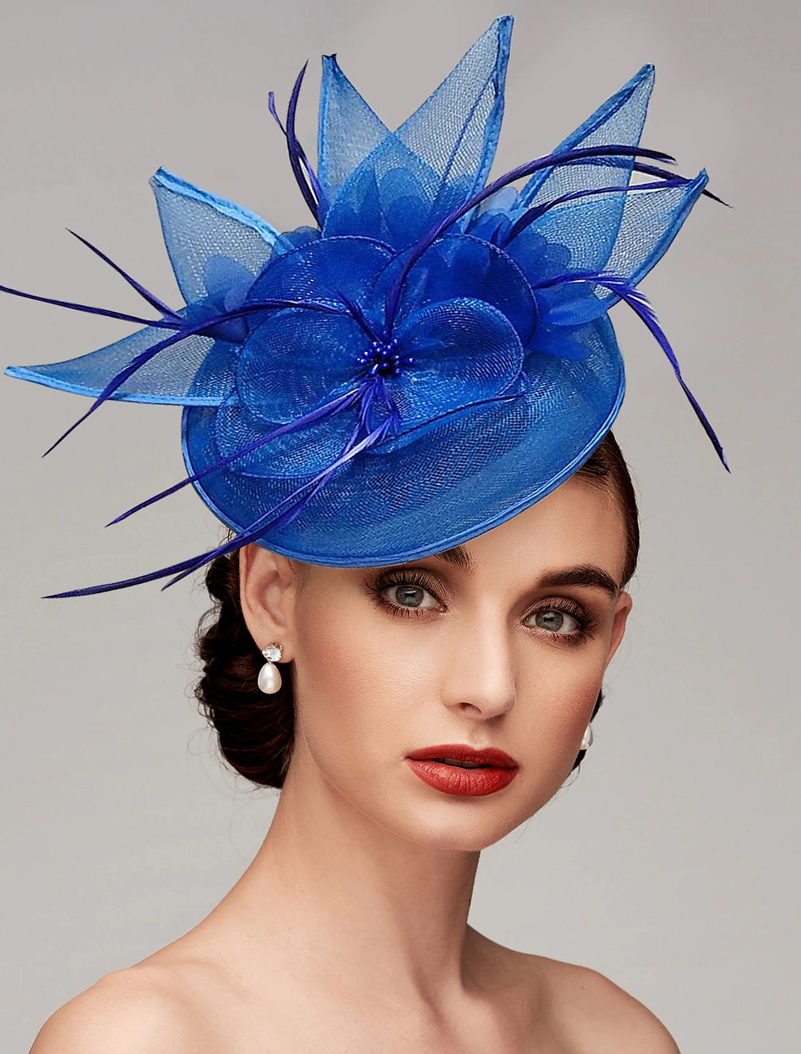 Wholesale Feathers Net Fascinators Kentucky Derby Hats Headpiece with Feather Cap Flower 1 PC Wedding Horse Race Ladies Day Melbourne Cup Headpiece