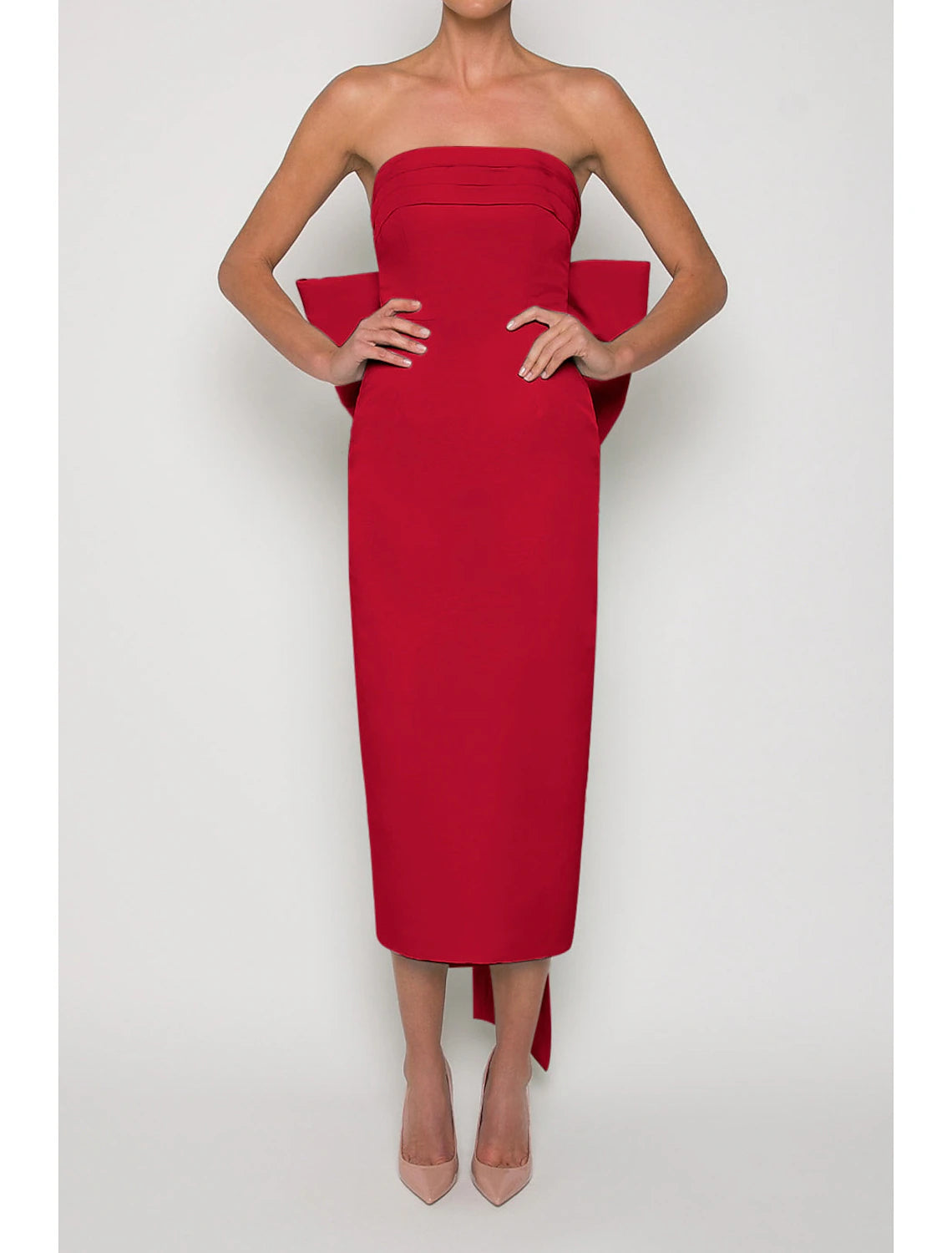 Wholesale Sheath / Column Cocktail Dresses Party Dress Wedding Guest Engagement Tea Length Sleeveless Strapless Fall Wedding Reception Satin with Bow(s)