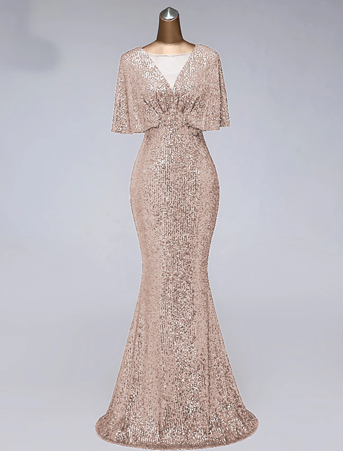 Wholesale  Mermaid / Trumpet Prom Dresses Sparkle Dress Wedding Guest Prom Floor Length Half Sleeve Illusion Neck Sequined with Sequin Ruffles