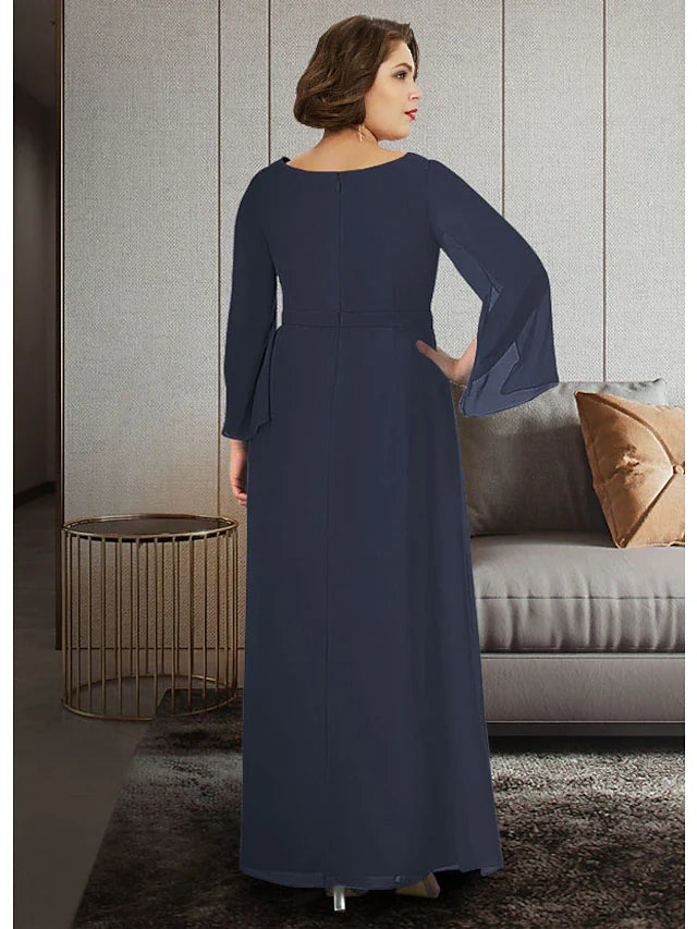 Wholesale A-Line Mother of the Bride Dress Plus Size Elegant V Neck Ankle Length Chiffon 3/4 Length Sleeve with Sash / Ribbon Ruching