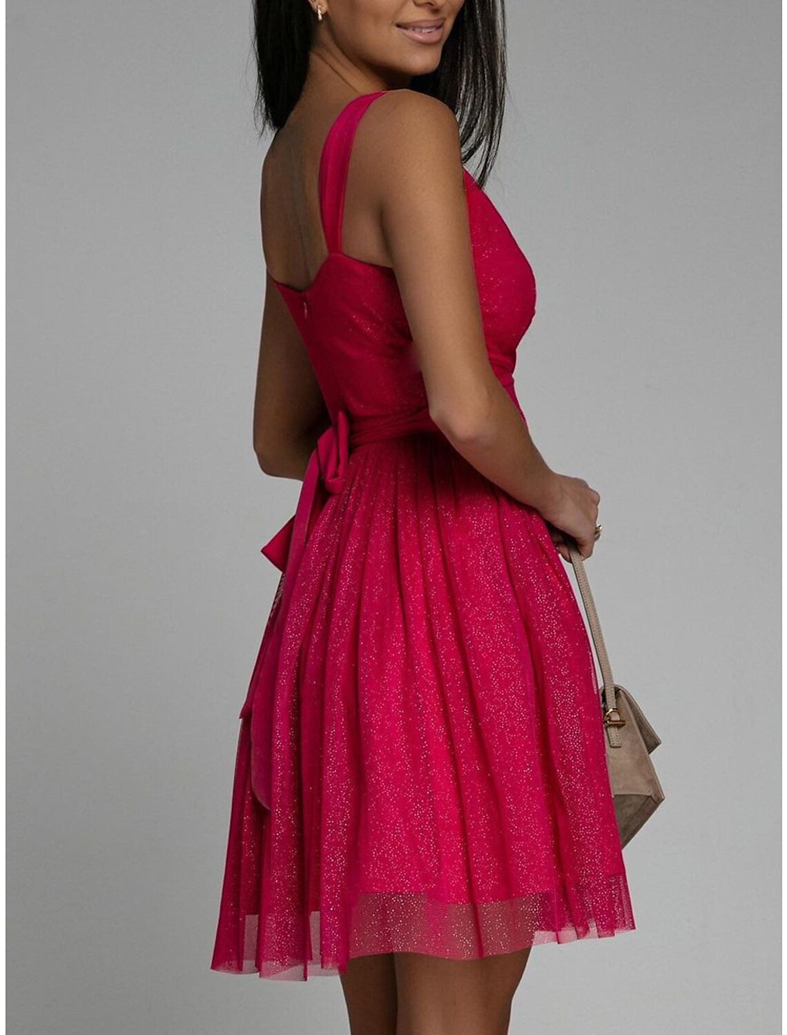 Wholesale Women's Party Dress Homecoming Dress Cocktail Dress Mini Dress Pink Red Beige Sleeveless Pure Color Ruched Fall Winter Autumn Spaghetti Strap Fashion Wedding Guest Vacation Slim