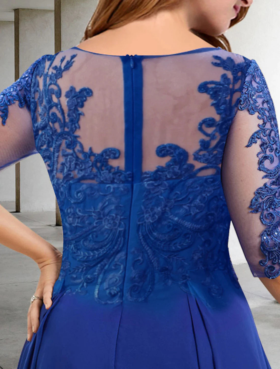 Wholesale A-Line Plus Size Curve Mother of the Bride Dresses Elegant Dress Formal Wedding Guest Tea Length Half Sleeve Jewel Neck Chiffon with Pleats Sequin Appliques