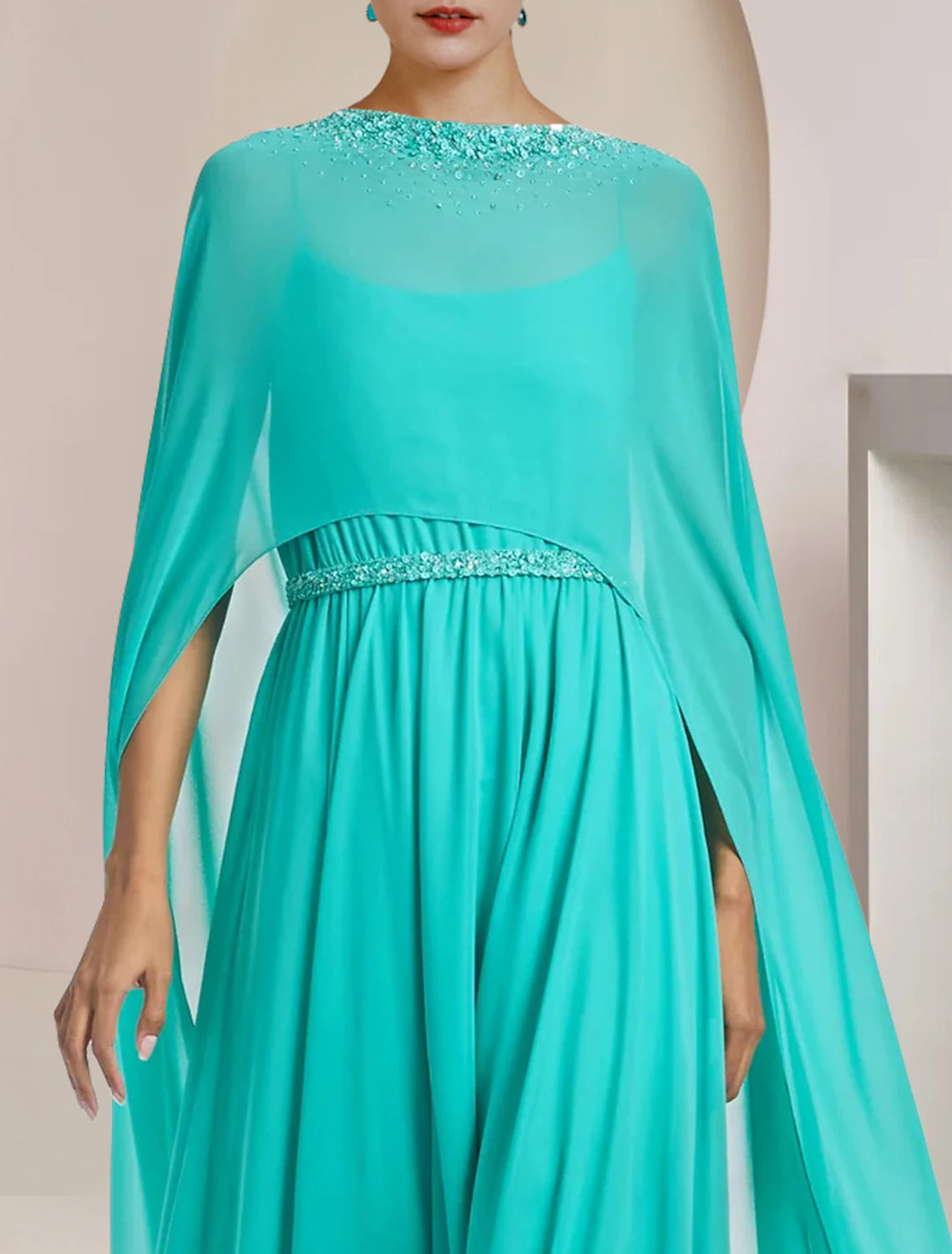 Wholesale  Two Piece Jumpsuits Jumpsuit / Pantsuit Mother of the Bride Dress Formal Wedding Guest Elegant Scoop Neck Tea Length Chiffon Sleeveless with Beading Appliques