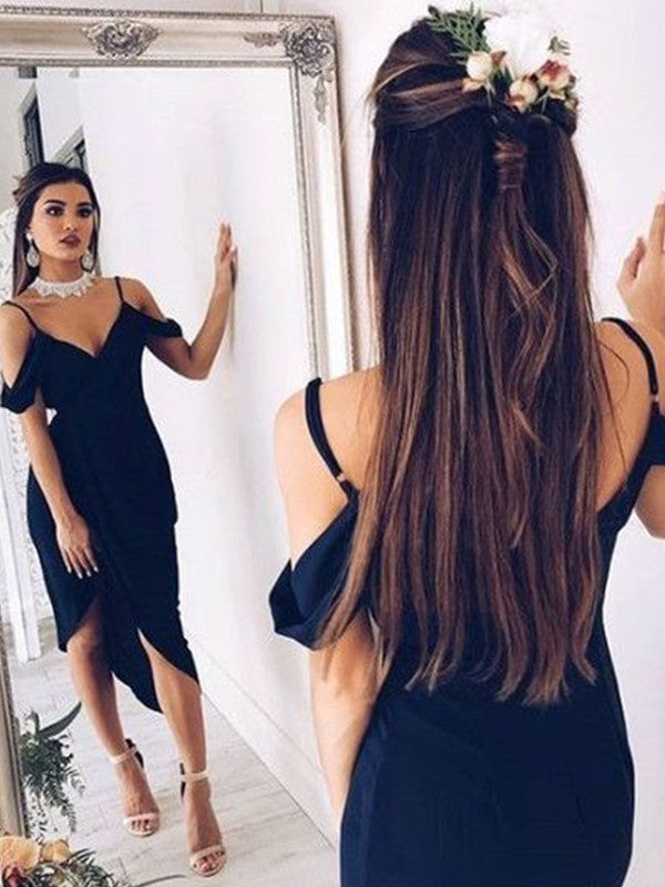 Wholesale Sheath/Column Spaghetti Straps Short Sleeves Spandex Asymmetrical Dresses