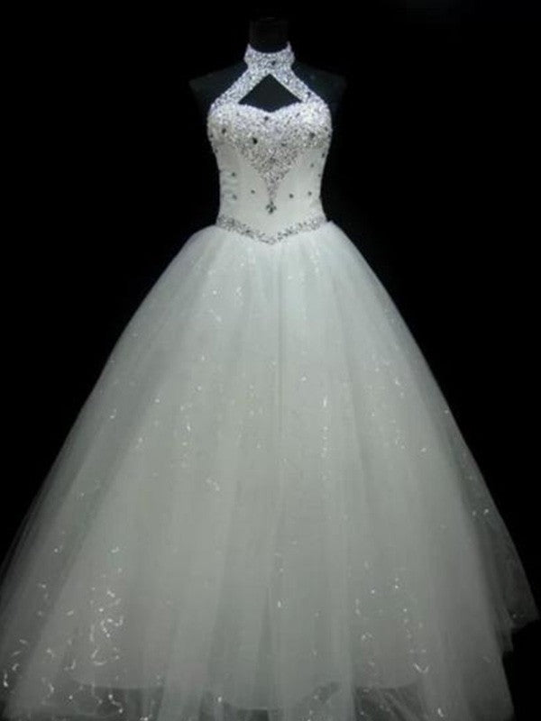 Wholesale Ball Gown Halter Sleeveless Floor-Length Beading Sequin Tulle Wedding Dresses