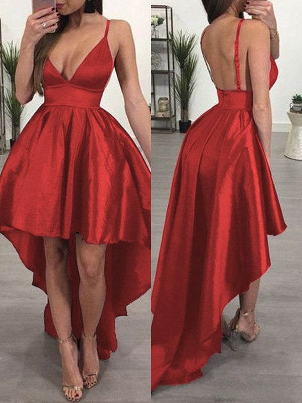 Wholesale A-Line/Princess Taffeta Ruffles Spaghetti Straps Sleeveless Asymmetrical Homecoming Dress