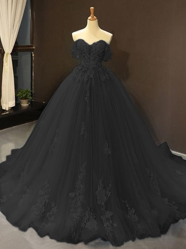 Wholesale Ball Gown Tulle Off-the-Shoulder Sleeveless Applique Sweep/Brush Train Dresses