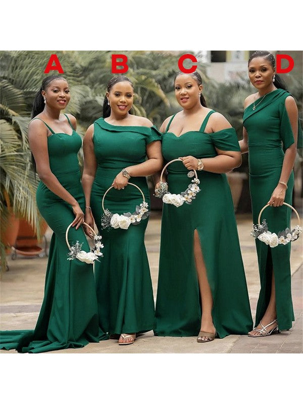 Wholesale Sheath/Column Jersey Ruched Sweetheart Sleeveless Sweep/Brush Train Bridesmaid Dresses