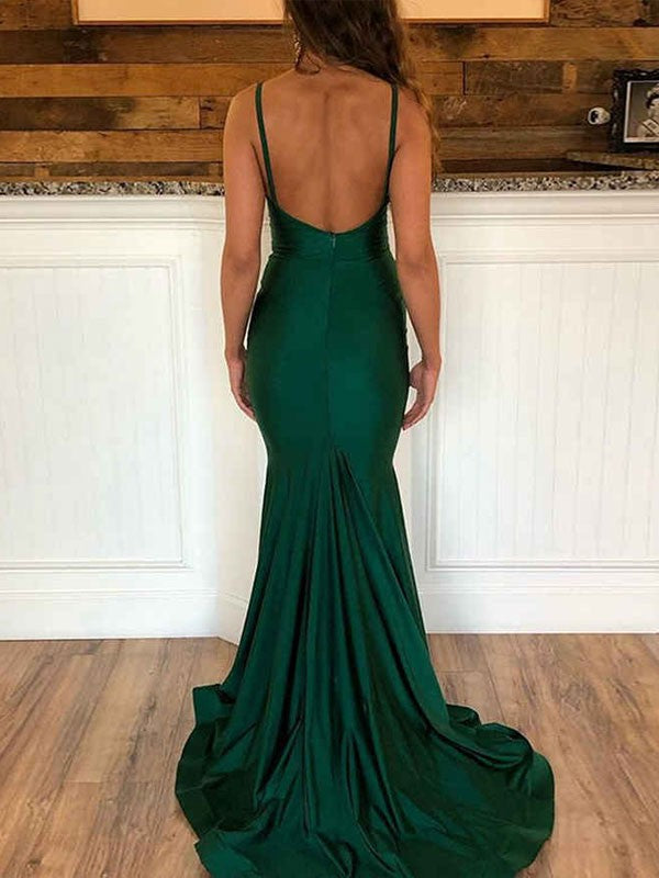 Wholesale Sheath/Column Jersey Ruffles V-neck Sleeveless Sweep/Brush Train Dresses