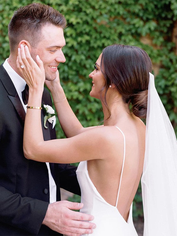 Wholesale Sheath/Column Stretch Crepe V-neck Sleeveless Court Train Wedding Dresses