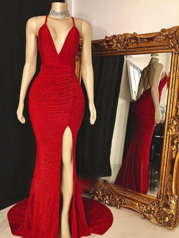 Wholesale Sheath/Column Ruched V-neck Sleeveless Sweep/Brush Train Dresses