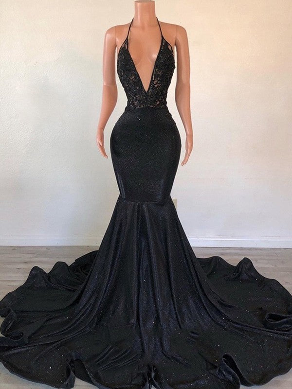 Wholesale Trumpet/Mermaid Applique V-neck Sleeveless Sweep/Brush Train Dresses