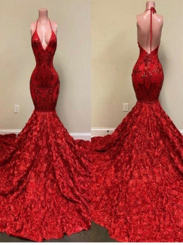 Wholesale Trumpet/Mermaid Lace Ruffles V-neck Sleeveless Sweep/Brush Train Dresses