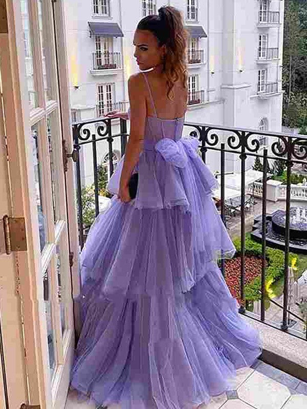Wholesale A-Line/Princess Tulle Layers Spaghetti Straps Sleeveless Floor-Length Dresses