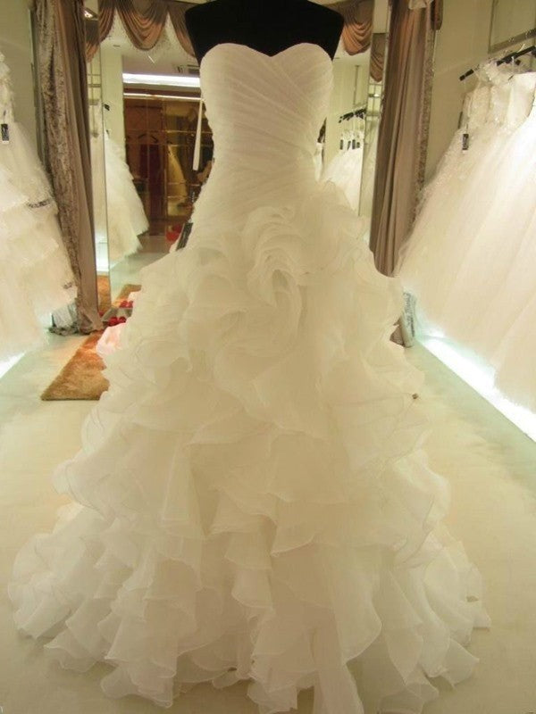 Wholesale Ball Gown Ruffles Sweetheart Organza Sleeveless Court Train Wedding Dresses