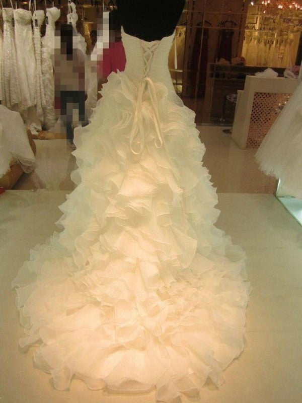 Wholesale Ball Gown Ruffles Sweetheart Organza Sleeveless Court Train Wedding Dresses