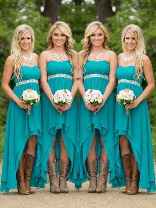 Wholesale A-Line/Princess Sweetheart Sleeveless Asymmetrical Beading Chiffon Bridesmaid Dresses