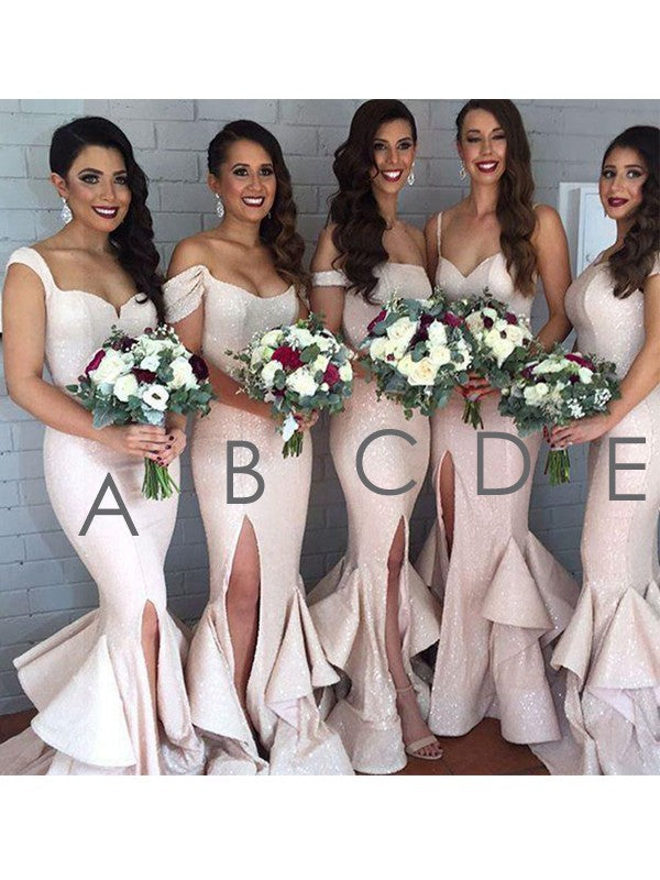 Wholesale Trumpet/Mermaid Sleeveless Sweep/Brush Train Layers Sequins Bridesmaid Dresses