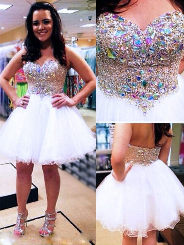 Wholesale A-Line/Princess Sleeveless Sweetheart Beading Tulle Short/Mini Dresses