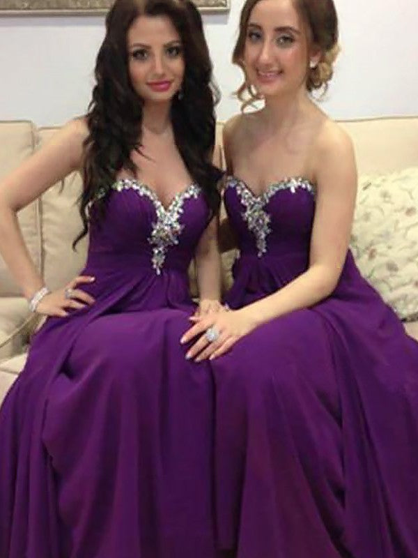 Wholesale A-Line/Princess Sleeveless Beading Sweetheart Chiffon Floor-Length Bridesmaid Dresses
