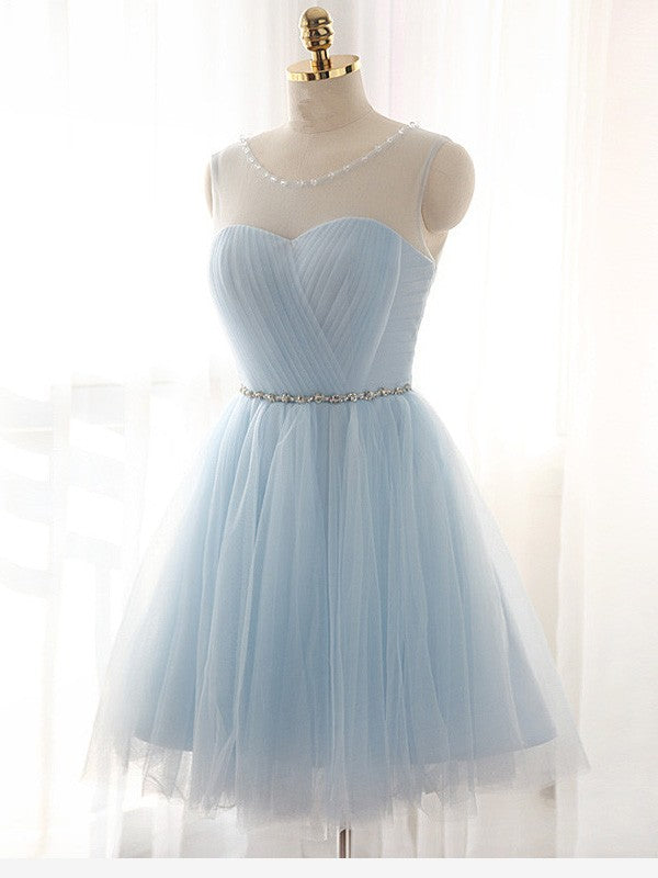 Wholesale A-Line/Princess Scoop Beading Sleeveless Short/Mini Tulle Dresses