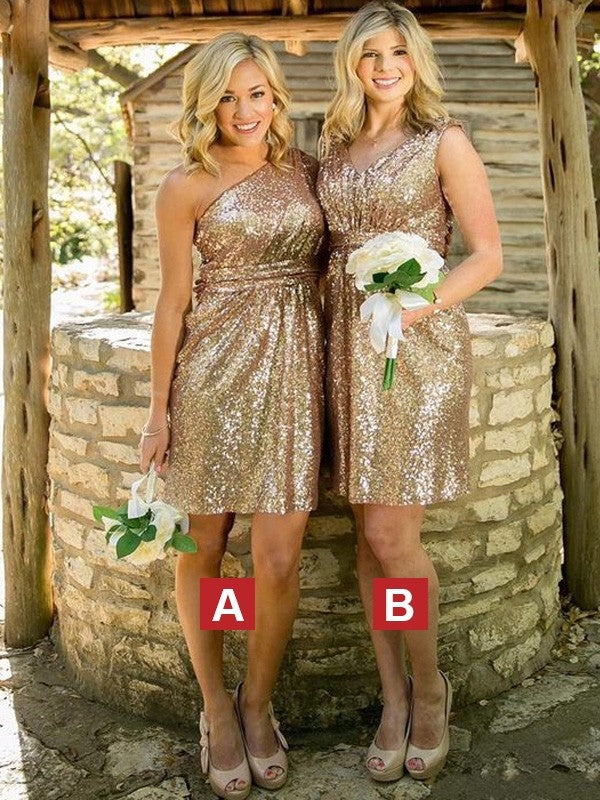 Wholesale Sheath/Column Sleeveless Sequins Short/Mini Bridesmaid Dresses