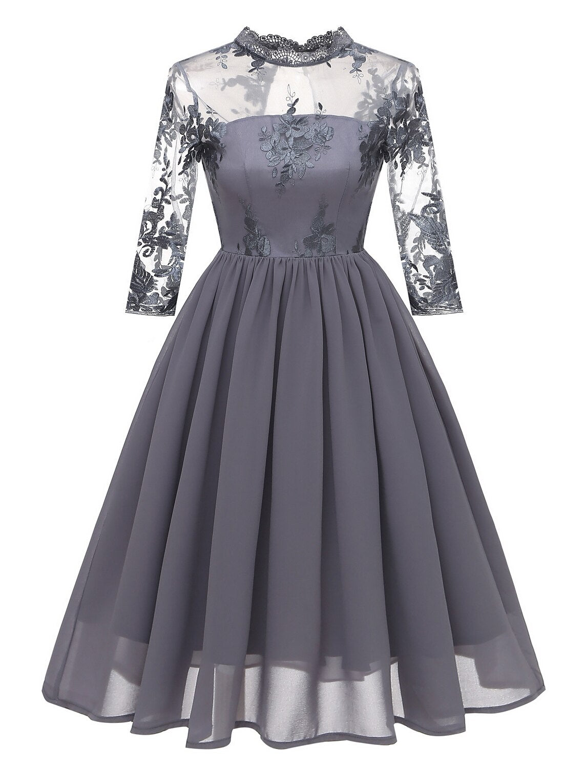 Wholesale A-Line Cocktail Dresses Elegant Dress Wedding Guest Graduation Knee Length Sleeveless Jewel Neck Lace with Lace Insert Embroidery Appliques