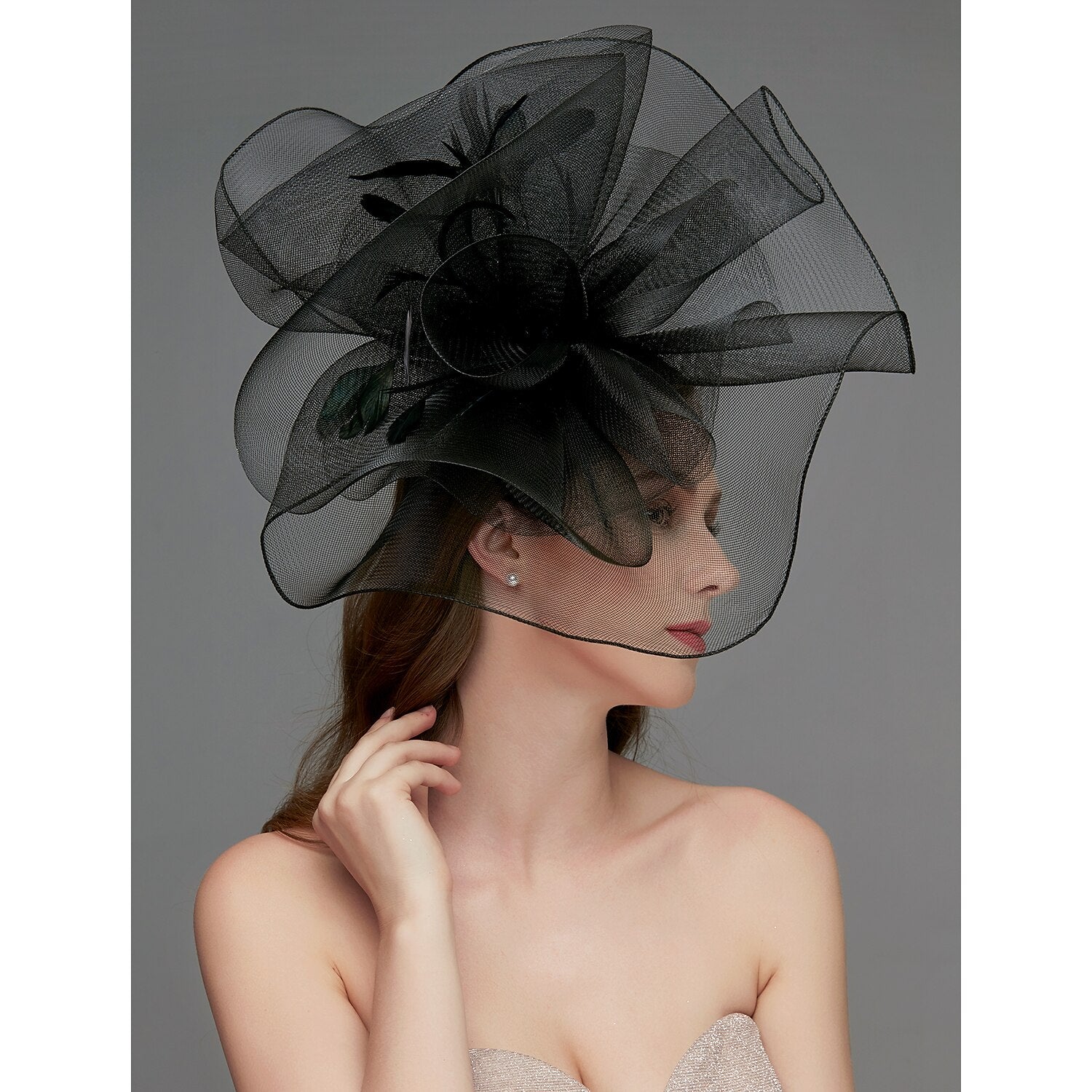 Wholesale Net Fascinators / Headdress / Headpiece with Feather / Flower / Trim 1 PC Wedding / Special Occasion / Tea Party Headpiece