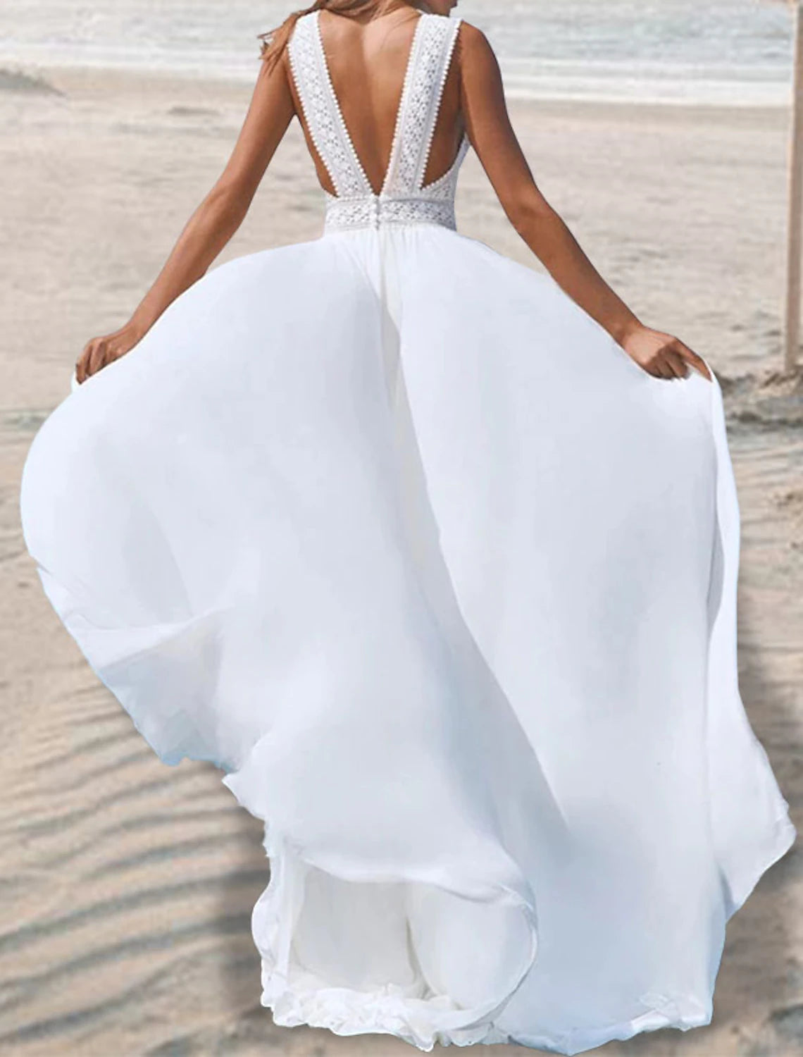 Wholesale Beach Open Back Boho Wedding Dresses A-Line V Neck Sleeveless Floor Length Chiffon Bridal Gowns With