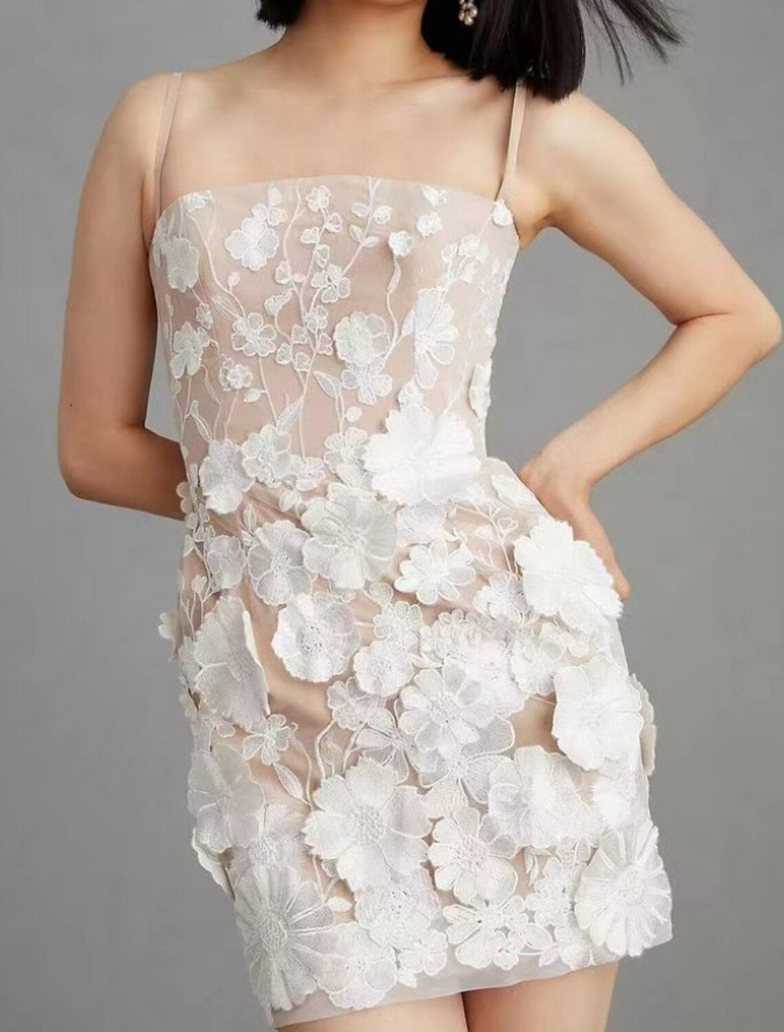 Wholesale Sheath / Column Homecoming Dresses Floral Dress Cocktail Party Birthday Short / Mini Sleeveless Spaghetti Strap Pink Dress Lace with Embroidery