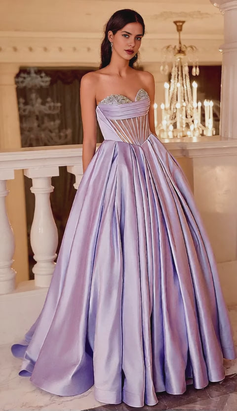 Elegant Breathtaking Ball-Gown Sweetheart Rhinestone Sweep Train Satin Corset Prom Dress