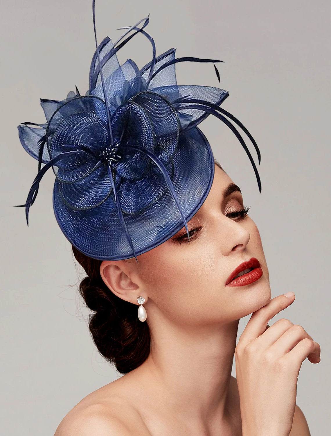 Wholesale Feathers Net Fascinators Kentucky Derby Hats Headpiece with Feather Cap Flower 1 PC Wedding Horse Race Ladies Day Melbourne Cup Headpiece