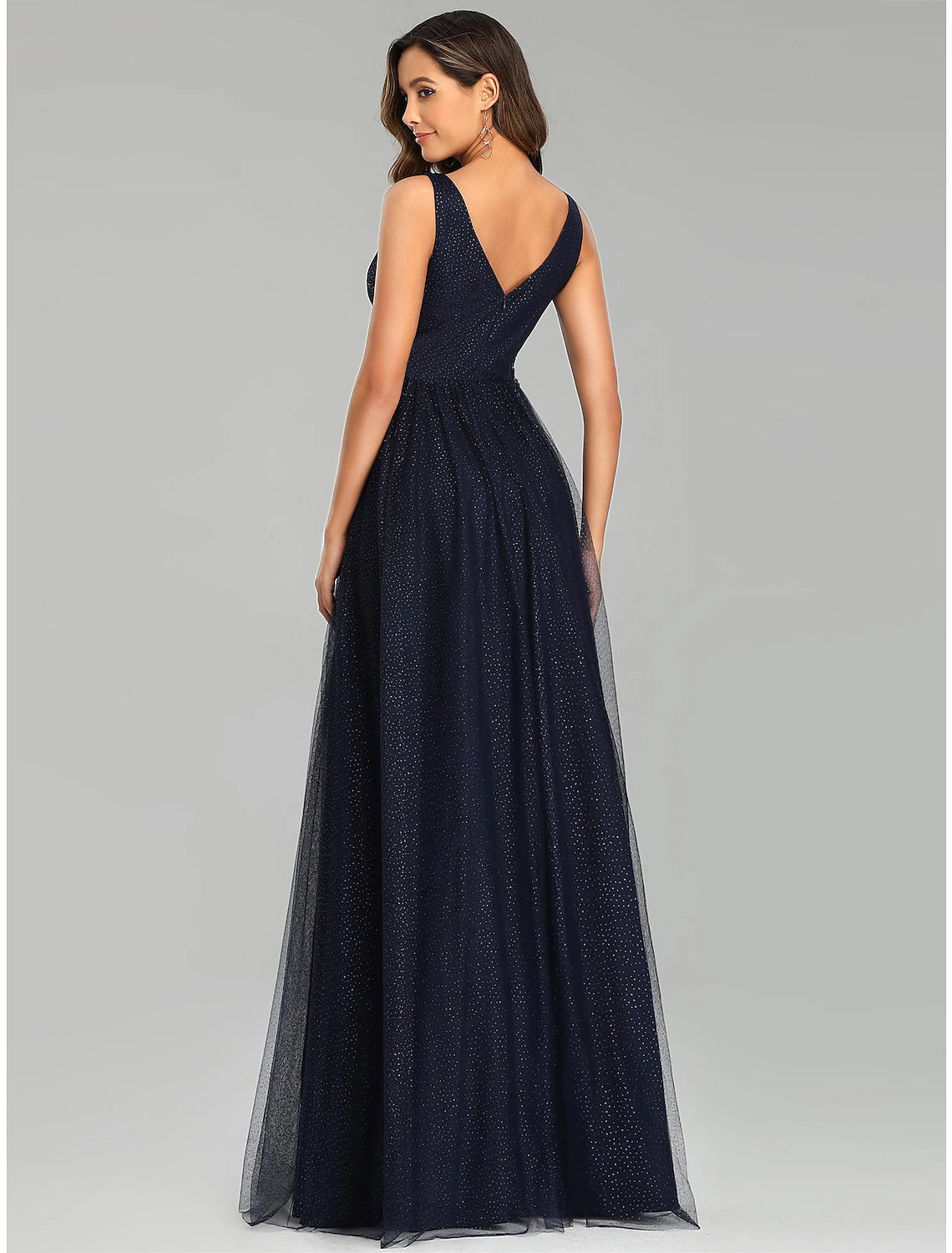 Wholesale  A-Line Prom Dresses Empire Dress Wedding Guest Prom Floor Length Sleeveless V Neck Tulle with Sequin Appliques