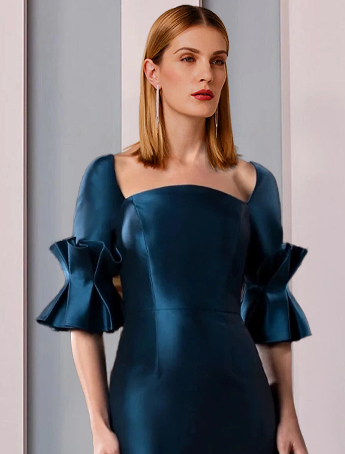 Wholesale  Sheath / Column Mother of the Bride Dress Formal Wedding Guest Party Elegant Square Neck Floor Length Satin Half Sleeve with Ruching