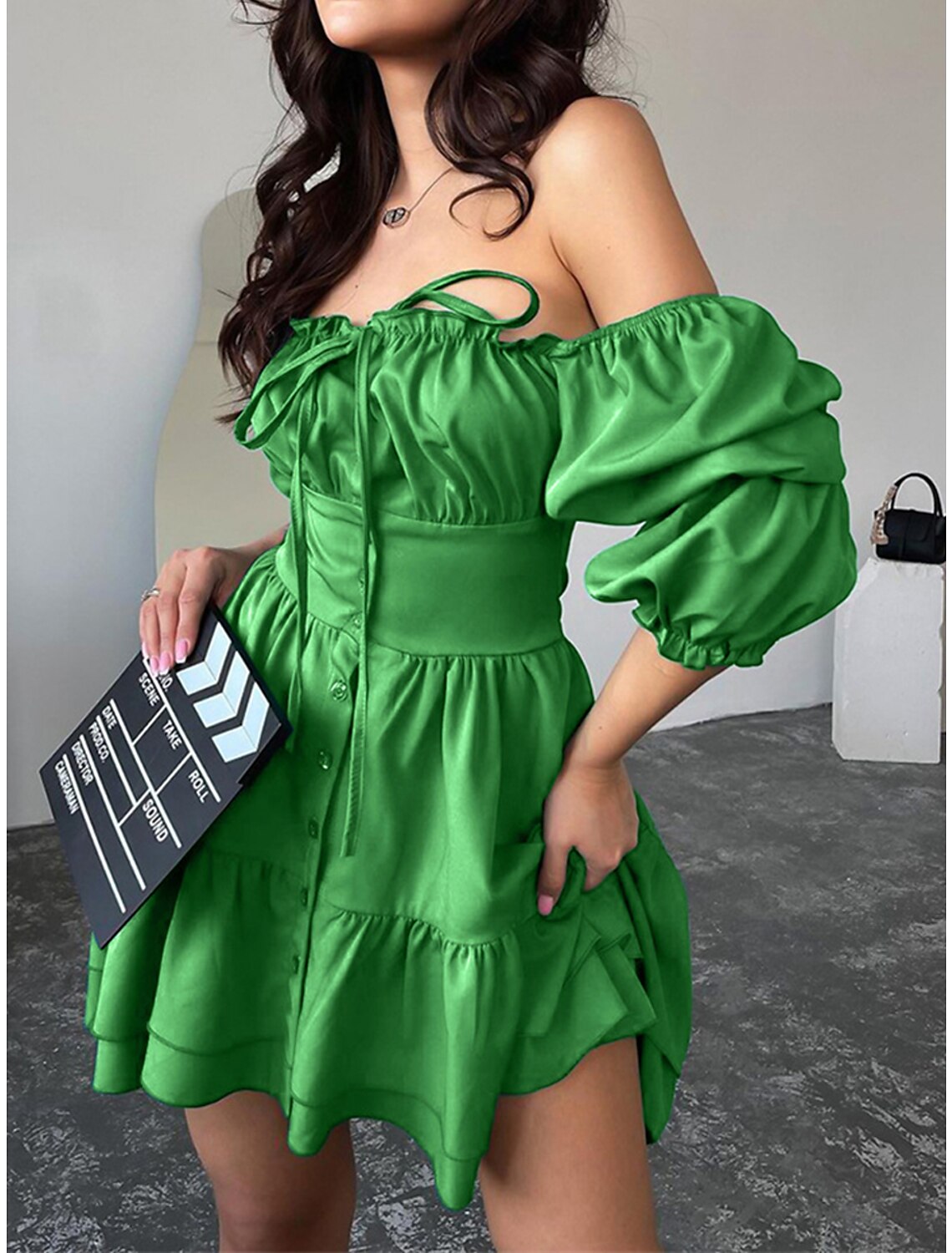 Wholesale Women's Party Dress Homecoming Dress Cocktail Dress Mini Dress Blue Fuchsia Green Long Sleeve Plain Lace up Summer Spring Fall Halter Neck Party Wedding Guest Birthday Vacation